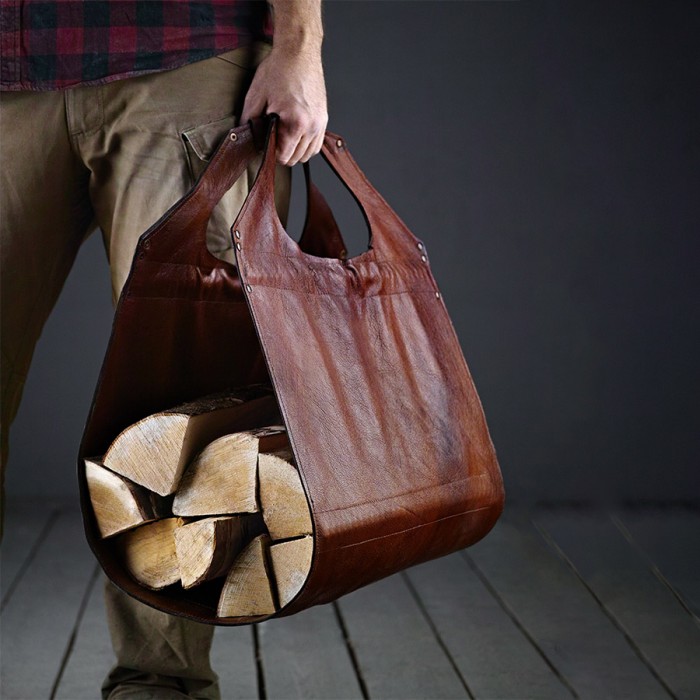 Дровница - переноска кожаная с подставкой